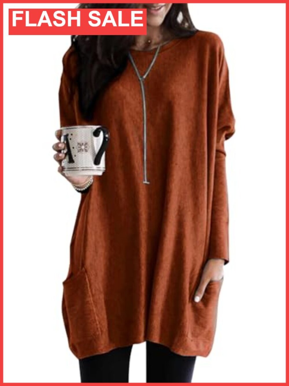 Womens Long Sleeve Tunic Sweatshirt Dress with Pockets Crew Neck